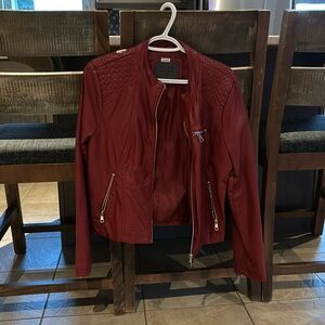 NWOT dark red faux leather moto jacket